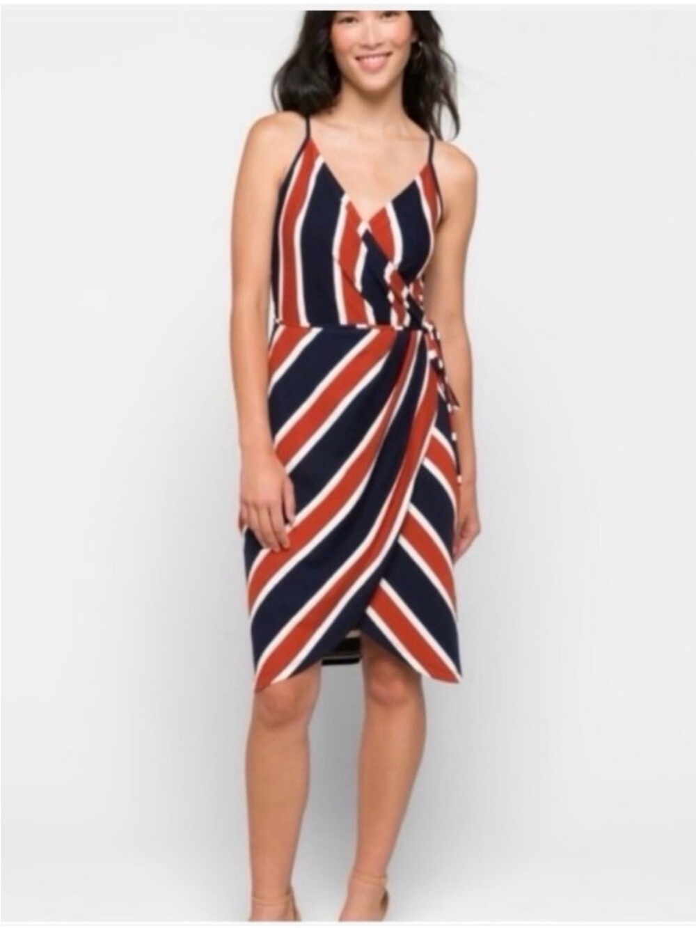 Market & Spruce Navy, Rust & White Striped Wrap Midi Dress